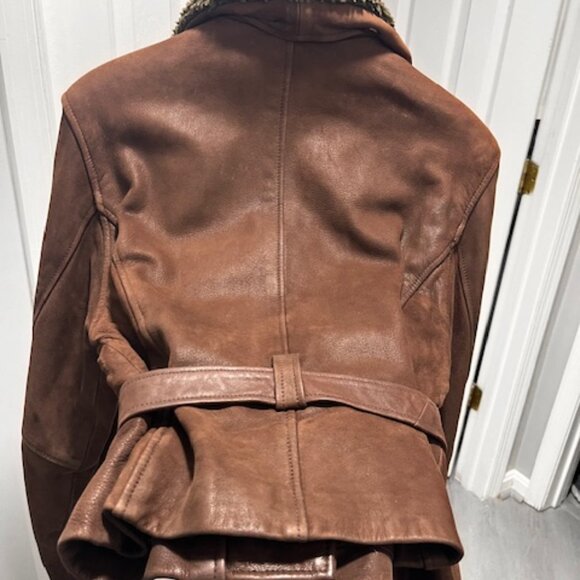 Aviator Bomber Genuine Suede Jacket with Faux Fur Collar - Picture 3 of 5